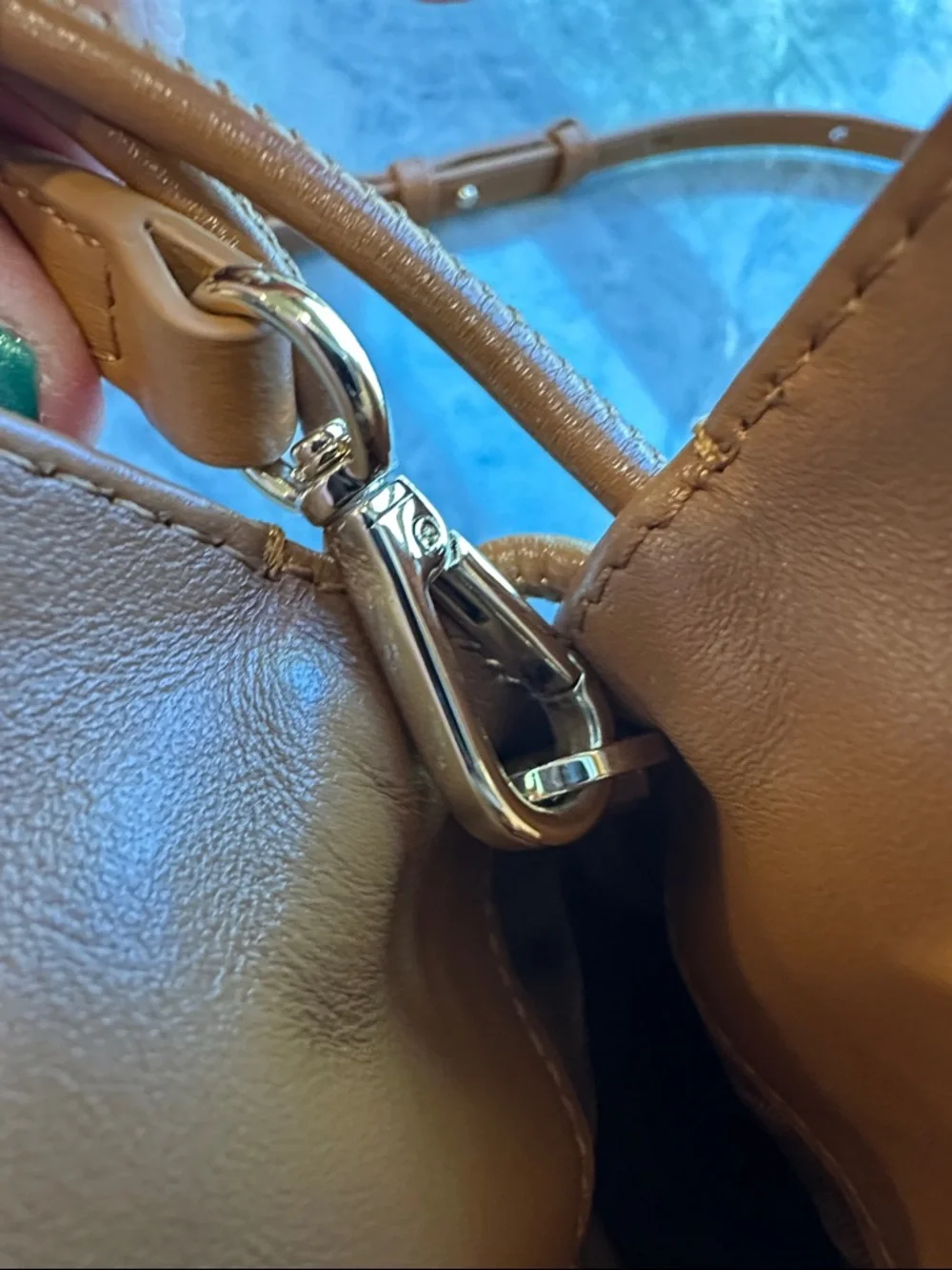 Quince Italian Leather Drawstring Pouch Crossbody Bag in Cognac - Picture 12 of 16
